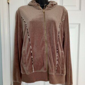 Calvin Klein Woman's Tan Hooded Front-Zip Velour Hoodie (M)